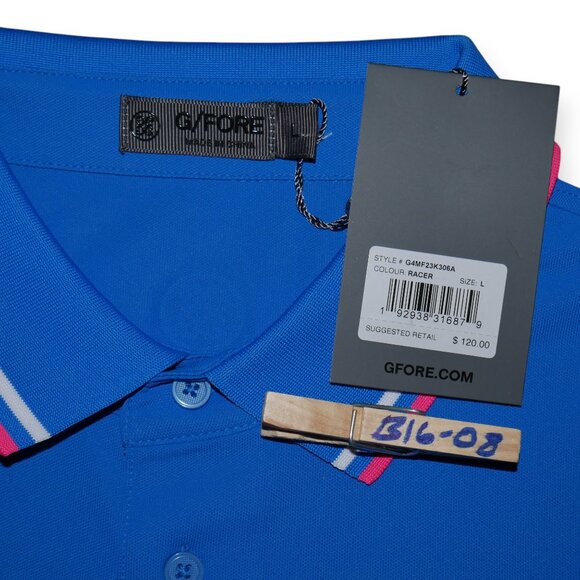 G/FORE Contrast Dual Lines Banded Sleeve Tech Pique Golf Polo New with Tags! - Picture 6 of 12